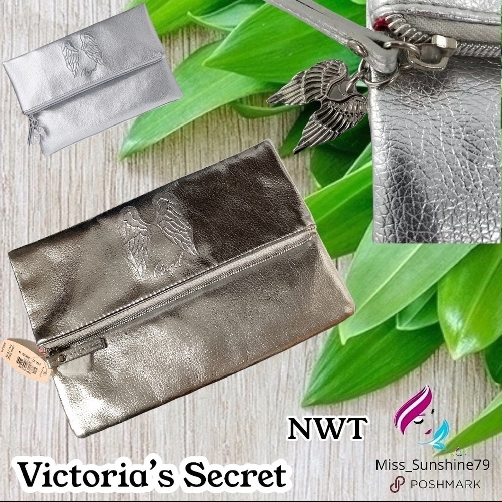 Victoria’s Secret NWT - Silver wing clutch with wing charm and signature…